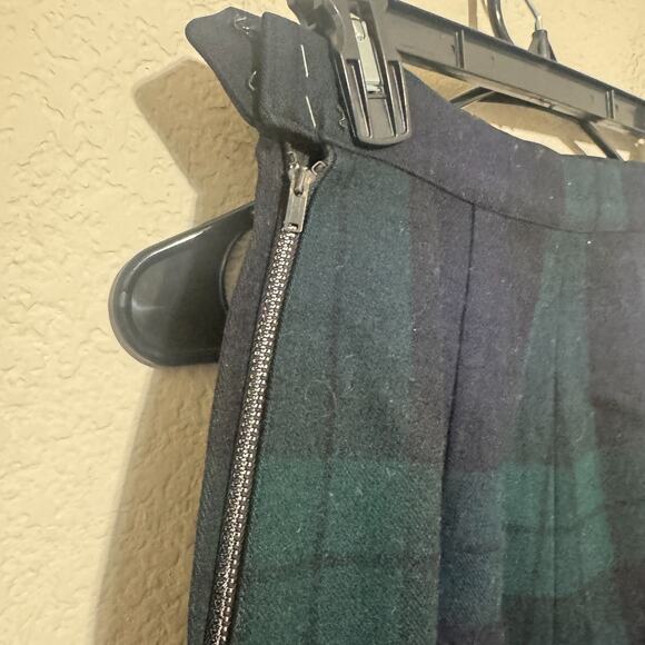Vintage Pure Wool Plaid Skirt Green Navy Blue Homemade Tartan Midi Size XS - Picture 5 of 7